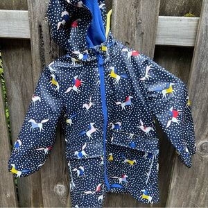 Joules Kids' Blue Raincoat with Polka Dots and Horses - Discontinued
